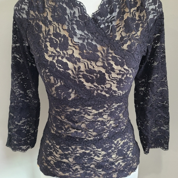 BEBE BLACK LACE WITH NUDE UNDERLAY TOP - Picture 5 of 7